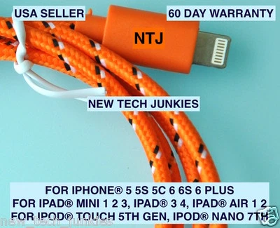 Cabo carregador de energia de dados USB trançado 3 pés para iPhone X 8 7 plus 6 5s iPod 5 Nano - Imagem 1 de 4