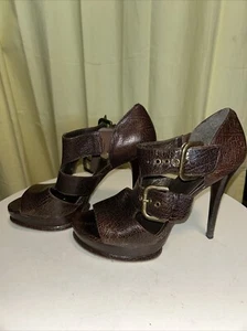 STUART WEITZMAN SANDALS PUMPS BROWN DOUBLE BUCKLES STRAPS LEATHER SIZE 8M - Picture 1 of 7