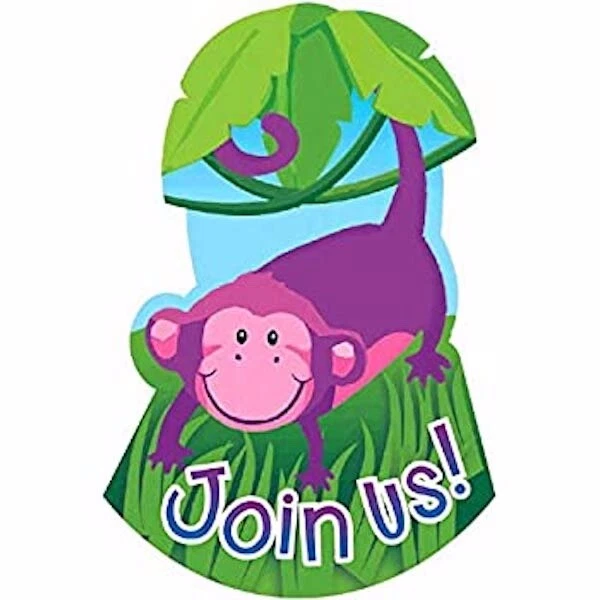 Животных джунглей - "присоединяйтесь к нам" вечеринки приглашения X 8-детский праздник - Изображение 1 из 1