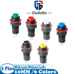 10mm Push Button Switch Round Momentary Switch 6 Colors 2-Pin WEith Lock/No Lock - Picture 1 of 18