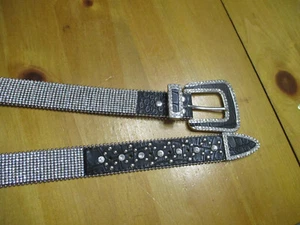 LADIES SILVER RHINESTONE WESTERN COWGIRL Motorcycle I.5" Wide Bling Leather Belt - Picture 1 of 11
