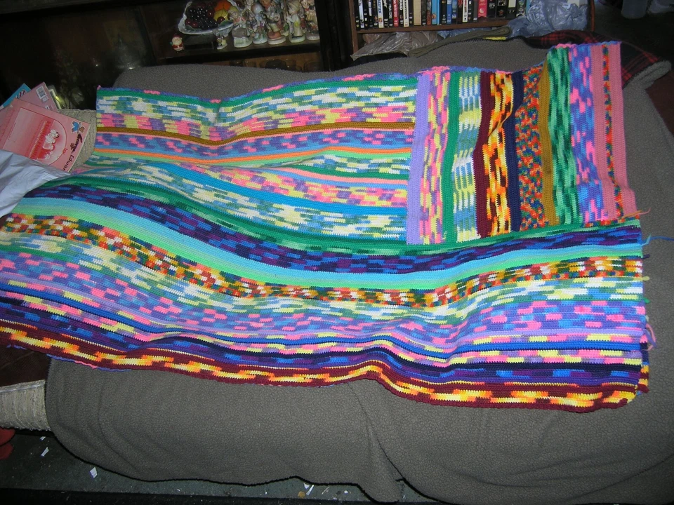 Knit Blanket/Throw/Rug Multicolor 120" by 34" Nice Condition - Image 1 of 1