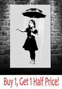 BANKSY UMBRELLA GIRL : CANVAS WALL ART PRINT - Various Sizes: Banksy Picture - Picture 1 of 5