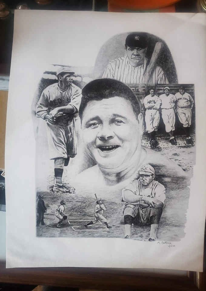 Vtg Babe Ruth New York Yankees limited edition signed lithograph - By Castronova - Image 1 of 4