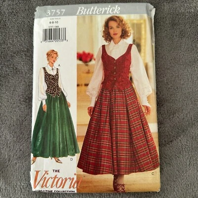 Butterick Pattern 3757 Sz 6-10 Victoria Magazine Skirt Vest Blouse 90s - Image 1 of 4