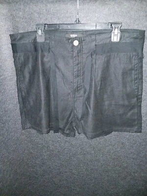 Hudson Mujer Negro Bolsa de Papel Pantalones Cortos 29 Lino Lyocell Spandex Corbata Cintura Bolsillos Foto 1 de 4