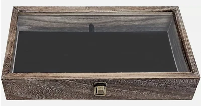 Gun Display Case Coffee Wood Handgun Pistol Revolver Glass Lock Knife Shadow Box - Image 1 of 4