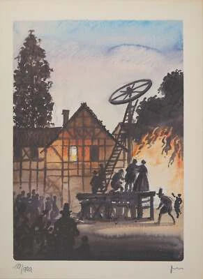 Milo MANARA : Le feu au village, Lithographie signée - Photo 1/4