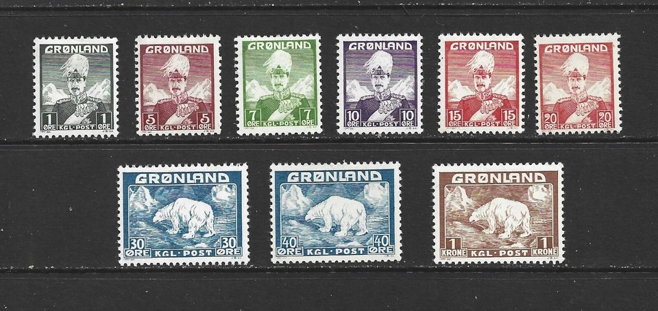 GREENLAND - 1938 CHRISTAIN X AND POLAR BEAR DEFINITIVES - SCOTT 1 TO 9 - MH - Image 1 of 1