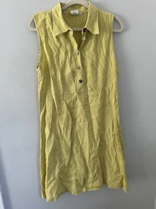 MATCH POINT USA Green Linen Lagenlook Button Up Sleeveless Sun Dress Womens 10 - Picture 1 of 9