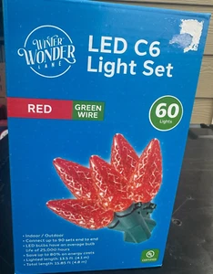 Winter Wonder Lane 60 LED Red Faceted C6 Lights Green Wire Indoor/Outdoor NIB - Picture 1 of 2