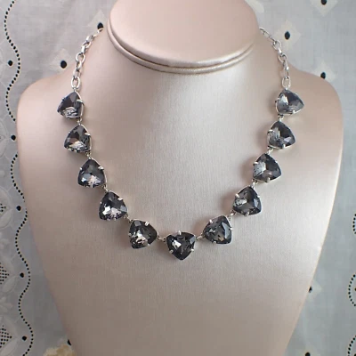 Collar Stella & Dot Somervell Gris Lámina Trasera Cristal Tenis Plateado Foto 1 de 4