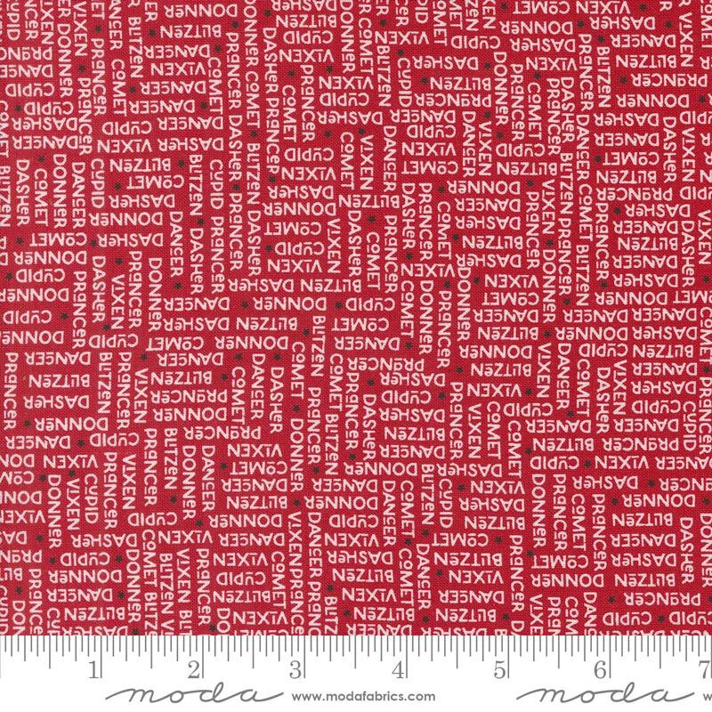 Moda Fabric - On Dasher The Herd Red Text & Words - Sold by 1/2 Yard - Image 1 of 1