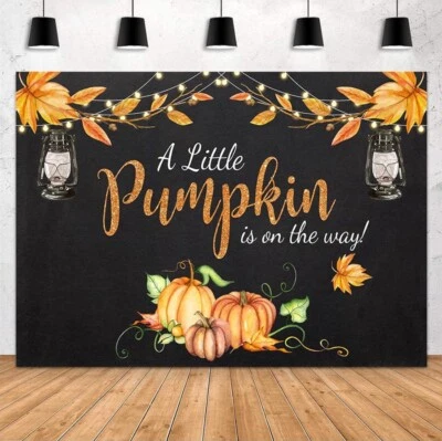 "A Little Pumpkin is On the Way Banner tema otoño bandera calabaza baby shower 10x7""" Foto 1 de 3