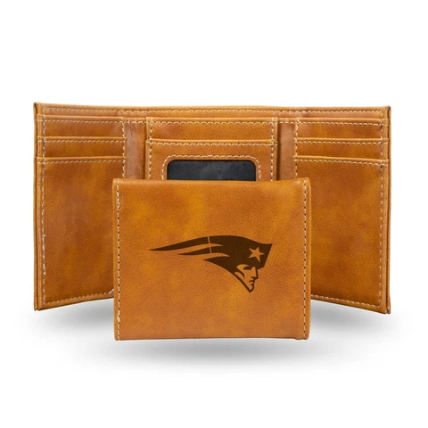 New England Patriots Brown Laser Engraved Trifold Wallet NWT Cover
