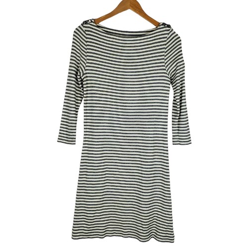 Abito maglietta Tory Burch Pima cotone manica 3 4 XS scollo barca logo a righe grigio