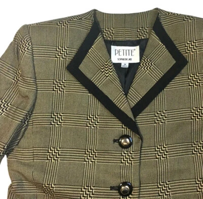 Chaqueta Blazer Vintage Mujer Botón Tostado Cuadros Espiga 8 Mediana M Pequeña Foto 1 de 4