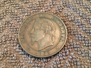 1862-A France 5, Cinq, Centimes Bronze Coin - Picture 1 of 2
