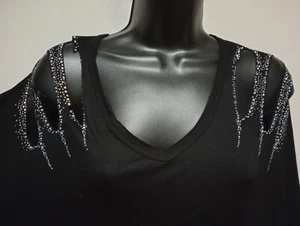 CLEARANCE SALE VOCAL Aurora Borealis Rhinestone Cold Off Shoulder Top New reg$60 - Picture 1 of 7