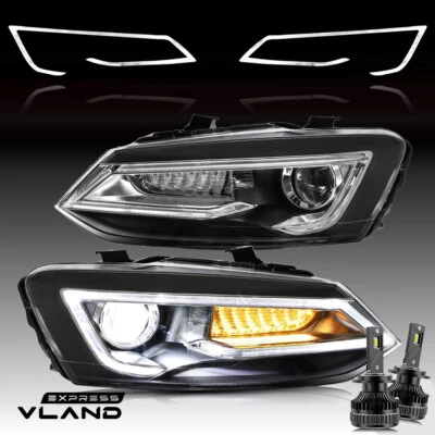 VLAND Headlights Assembly DRL Sets+ LED Bulbs Kits For 2011-2017 Volkswagen Polo - image 1 of 4