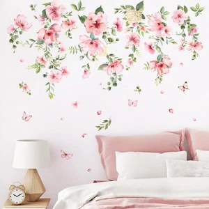 Pink Flower Wall Stickers, Spring Garden Floral Wall Decals 10 Sheets DIY Pee... - Picture 1 of 7
