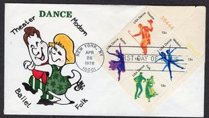 197 American Dance (Scott 1752a)- Ellis Animated H/P Plate Block FDC QP304 - Picture 1 of 1