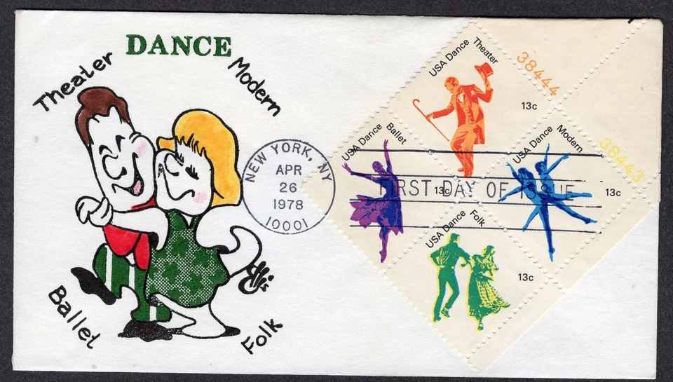 197 American Dance (Scott 1752a)- Ellis Animated H/P Plate Block FDC QP304 - Image 1 of 1