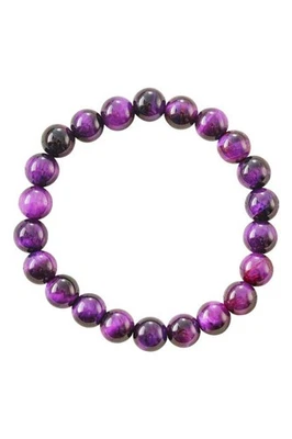 Collar de plástico púrpura ojo de tigre, collar de cuentas para hombre y mujer Foto 1 de 3