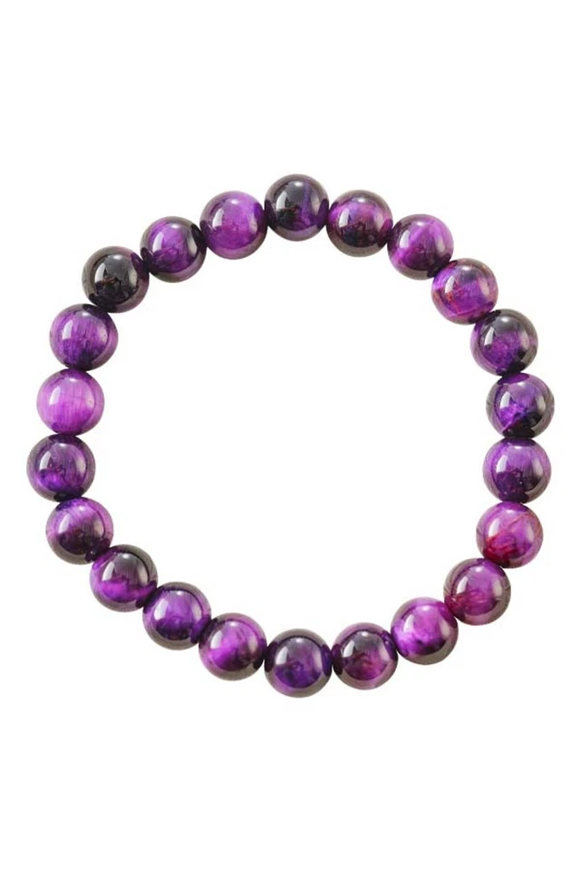 Collar de plástico púrpura ojo de tigre, collar de cuentas para hombre y mujer Foto 1 de 3