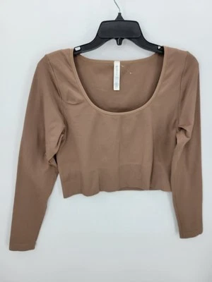 Athleta Top Womens Large Brown Ribbed Cropped Long Sleeve Athleisure Activewear - Image 1 of 4