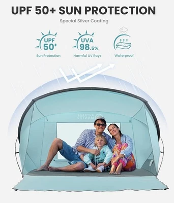 OutdoorMaster Pop Up 3-4 Man Beach Tent UPF 50+ Easy Setup, Portable Beach 180cm - Image 1 of 4