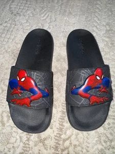 Adidas Marvel Spider-Man Black Slides Flip Flops Sandal Shoes Big Boys 6 - Picture 1 of 11