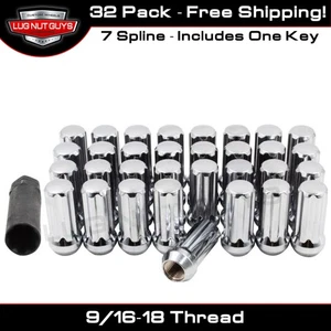 32 LUG NUTS SPLINE ACORN 9/16 LONG CHROME +KEY - Picture 1 of 6