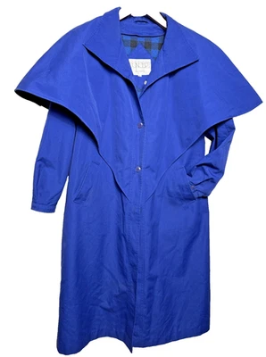 Винтажный синий Тренч с плащ шерсти клетку подкладка женщин большой езды Slicker - Изображение 1 из 4