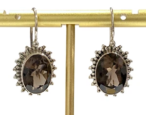 Doug Paulus DP Artisan Sterling Caviar Dot 7 tcw Oval Smoky Quartz Drop Earrings - Bild 1 von 6