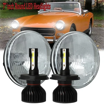 Pair Fit for MG Midget 1969-1979 7inch Round LED Headlights Hi-Lo Beam Projector - Image 1 of 4
