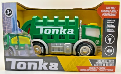 Camión de basura Tonka Mighty Force verde con luces y sonidos realistas cabina iluminada Foto 1 de 4