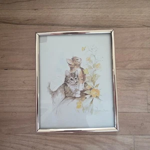 VTG Paul Detlefsen Hunter Kitten Cat Silver Frame Wall Art Home Decor Print - Picture 1 of 4