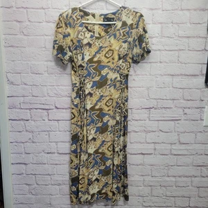 Vintage 90er Jamie Brooke Rayon Kleid Gr. M Kurzarm Retro Blumen Cinch Bindebänder - Bild 1 von 9