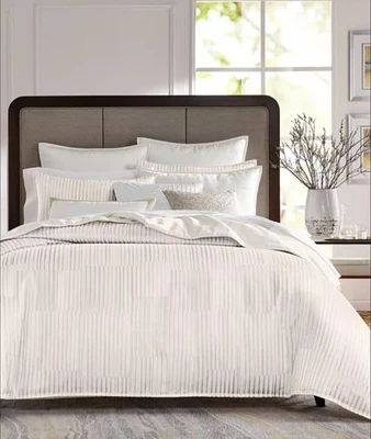 Hotel Collection "Metallic Stripe" F/Q 3 Pc Duvet Set W/Shams, Ivory&Gold, NWOT - Image 1 of 4