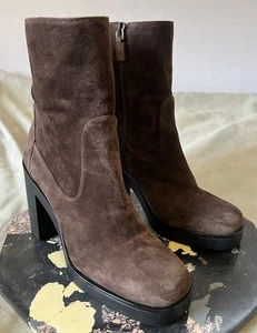 Stuart Weitzman Bethenny 80 Zip Bootie Charcoal Brown Sport Suede Sz 8 NWOB - Picture 1 of 11