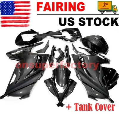 Full Black Carbon Fiber Fairing Kit + Tank For Kawasaki Ninja 300 2013-2017 - Image 1 of 4