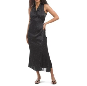 $495 NWT Vince Dot Wrap With Chiffon Accent Black/ Grey Dress sz L - Picture 1 of 5