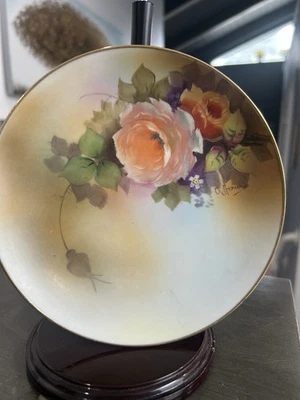 Plato floral vintage Noritake Japón pintado a mano flores de manzano 6,25" firmado Foto 1 de 2