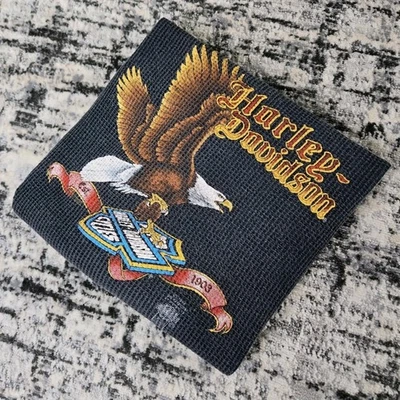 Vtg 80s 3D Emblem Harley-Davidson Waffle Knit Thermal LS T-Shirt Eagle Shield - Image 1 of 4