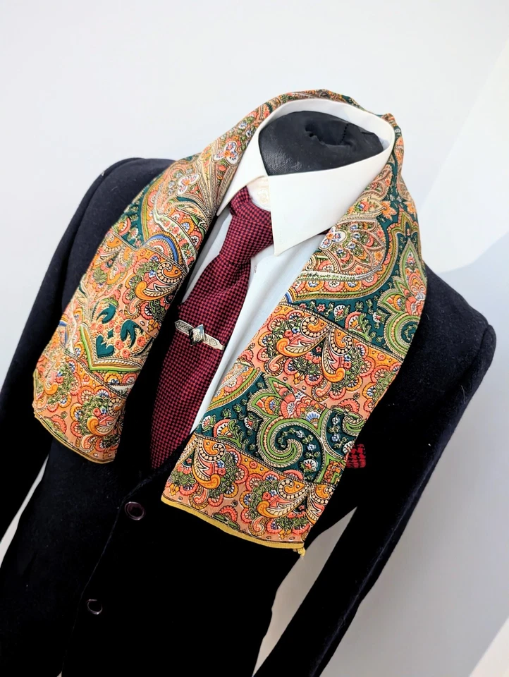 Men's Vintage Paisley Scarf, Gents 60's Silky Evening  Scarf Opera Cravat - Image 1 of 4