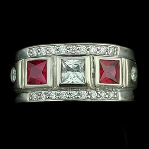 2Ct Princess Lab Created Red Ruby Men's Engagement Ring 14k White Gold Finish - Picture 1 of 4