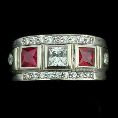 2Ct Princess Lab Created Red Ruby Men's Engagement Ring 14k White Gold Finish - Image 1 of 4