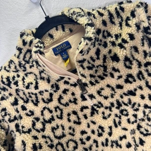 Polo Ralph Lauren Leopard Print Sherpa Pullover Jacket Kids Size 6 - Picture 1 of 5
