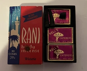 Vtg-1948 RANI Hindu Incense Wisteria Scent Chicago-w/3 Mini Match Books/2 Cones - Picture 1 of 14